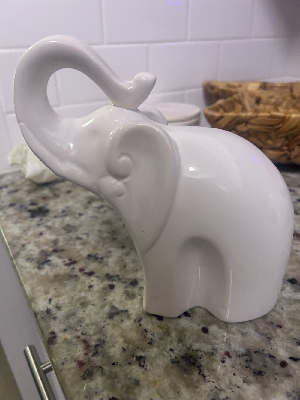 White Ceramic Elephant Figurine Decorative Accent